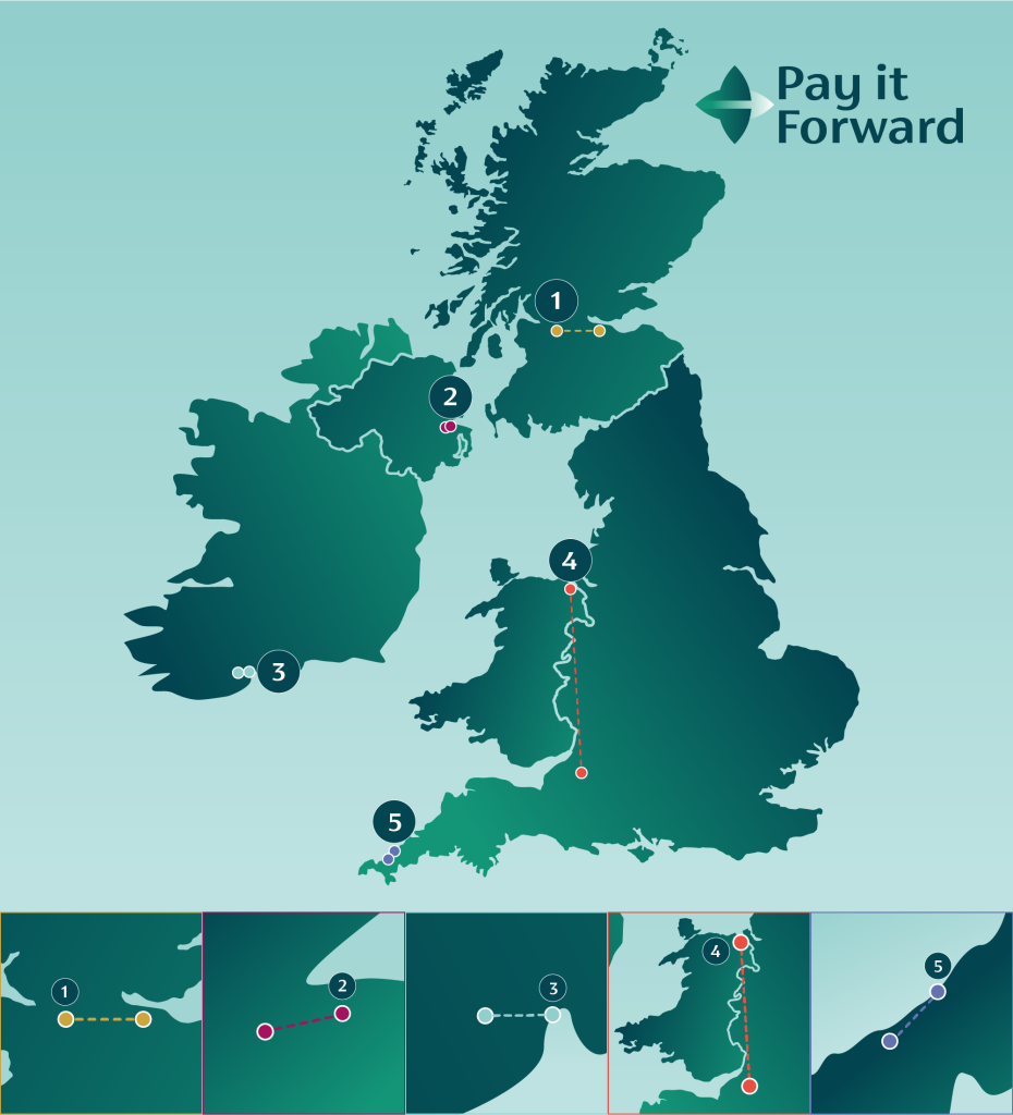 Pay it forward map, showing where people have been nominated