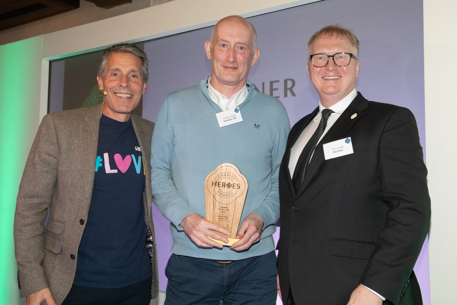 Andrew Wallis, Unseen (UK) receiving his Charity Heroes award