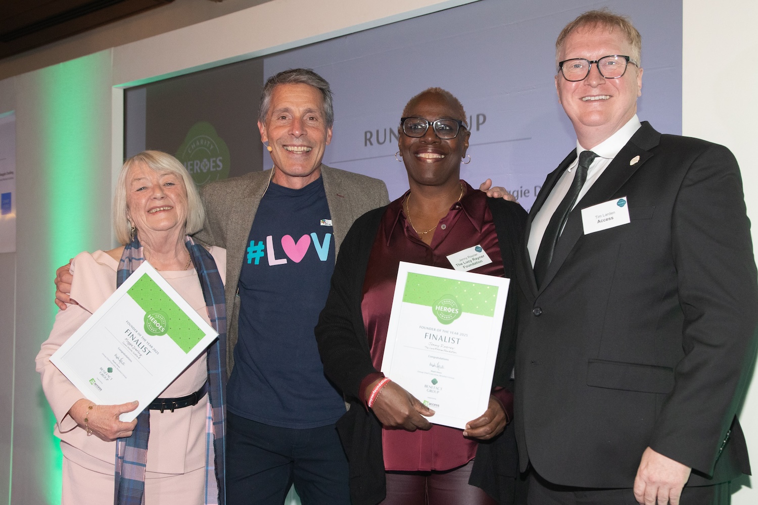 Jenny Rayner, The Lucy Rayner Foundation and Maggie Darling, Smart Works Scotland receiving their Charity Heroes awards